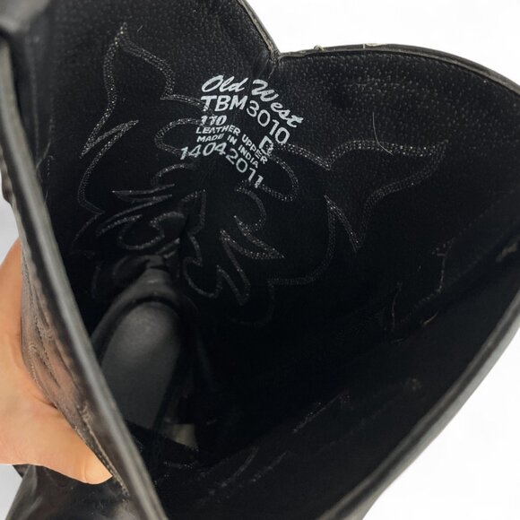 Old West Black Leather Western Cowboy Biker Boots Men's 11 D - Picture 10 of 13